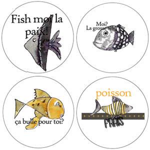 Lot de 4 badges – Les Poissons – Quiscrap