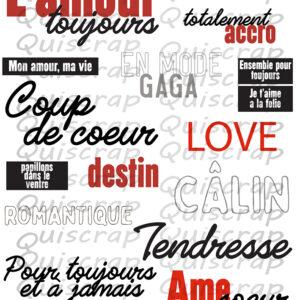 Planche de Dies-cut – Les mots de l’amour – Quiscrap