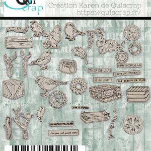 Embellissements bois – Collection Sentimentalement vôtre – Quiscrap