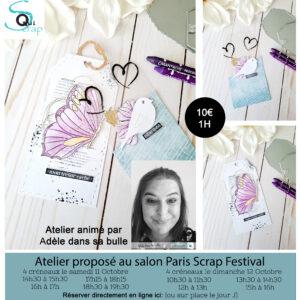 Atelier Tags animé par Adèle dans sa bulle Salon PARIS SCRAP FESTIVAL (date et horaires à choisir dans le menu déroulant)