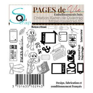 Embellissements en bois – Collection Pages de Vie – Quiscrap
