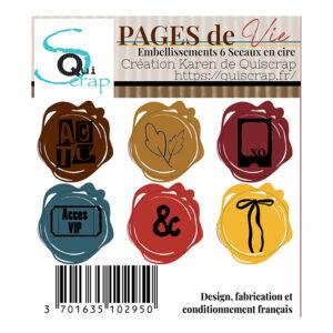Lot de 6 sceaux en cire – Collection Pages de Vie – Quiscrap