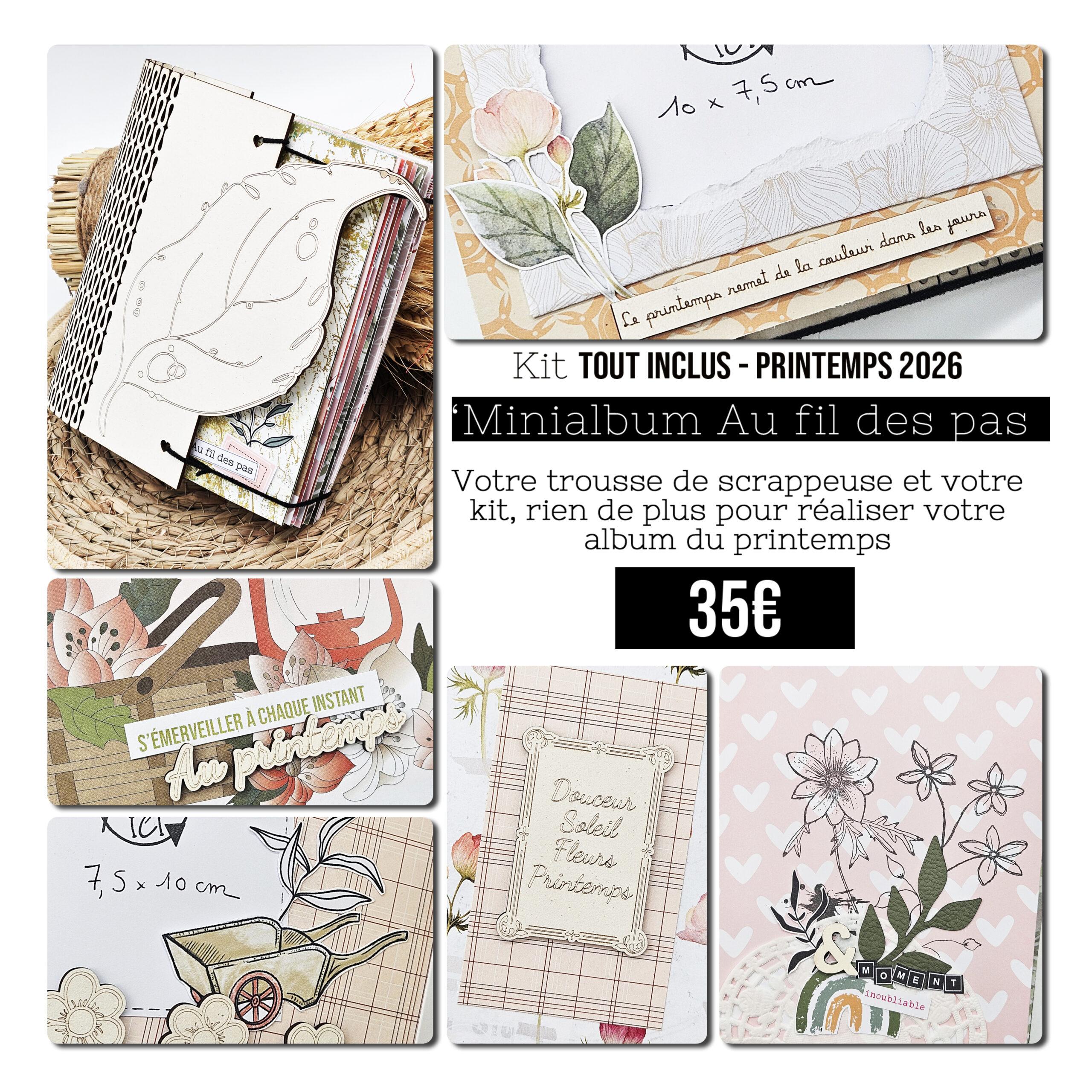 You are currently viewing 🌸 NOUVEAUTÉ – Kit Tout Inclus Printemps 2026 🌸Mini album « Au fil des pas »