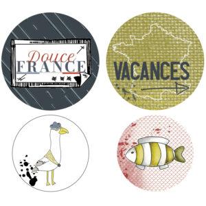 Lot de 4 Badges – Collection Douce France – Quiscrap