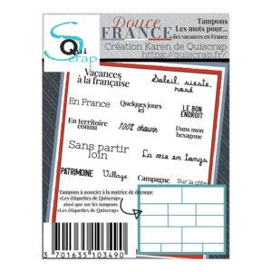 Tampons A8 – Les mots pour des vacances en France – Collection Douce France – Quiscrap